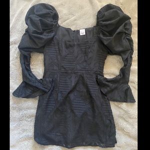 Selfie Leslie Puff Sleeve Mini Black Dress